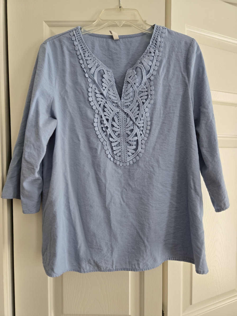 Women's Light Blue Embroidered V-Neck Blouse
